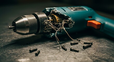 Broken Electric Drill, Internal Mechanism Exposed