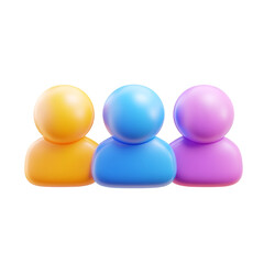 Three colorful 3D user icons teamwork collaboration