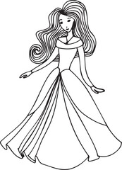 Fototapeta premium A young woman in a flowing gown gracefully poses for the camera.