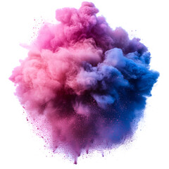 Puff of colored powder explosion cut out, crystal clear graphic element for adding vibrant effects to digital designs and promotions