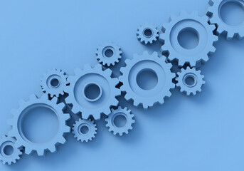 Connecting Gears Arrangement on Light Blue Backdrop