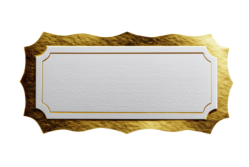 A gold and white sign with a gold border. Rectangular white paper frame with gold border. Isolated on transparent background