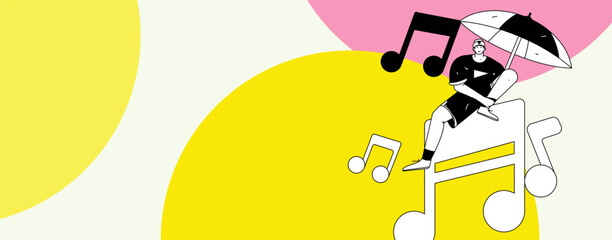 Obraz premium Music characters scene flat vector concept operation illustration 