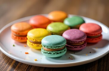Fototapeta premium colorful macarons on a wooden table
