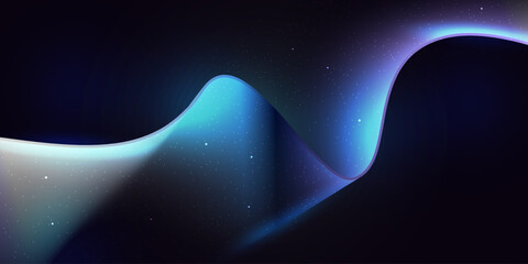 Flowing cosmic waves glowing under a starry night sky, evoking serenity and infinite depth.