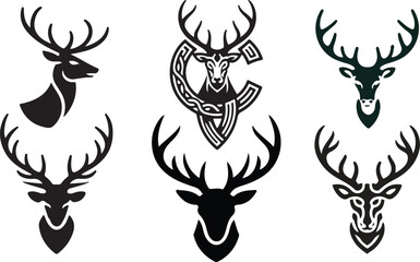 Domestic deer head vector icon sheet.