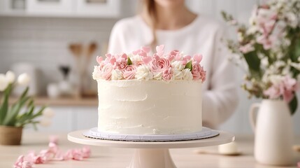 Delicious pink floral buttercream cake sweet treat dessert food party sugar roses white tasty tasty