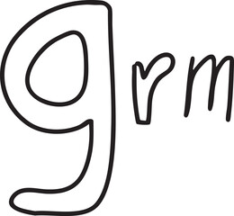 Obraz premium A stylized handwritten 'g' and 'rm' monogram in black ink on a white background.