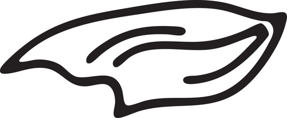 A stylized black outline of a feather rests on a white background.