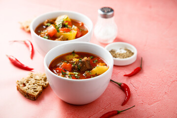 Traditional goulash soup with beef