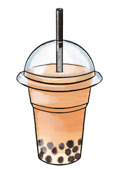 bubble tea to go hand drawn watercolor illustration png cut out