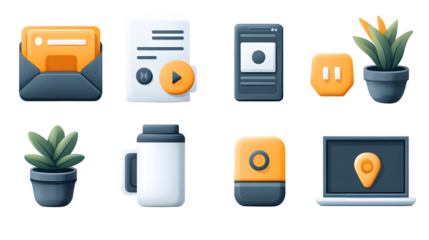 Set of minimalist website menu icons with cutout background, sharp focus image of isolated graphics for online platforms and digital products.