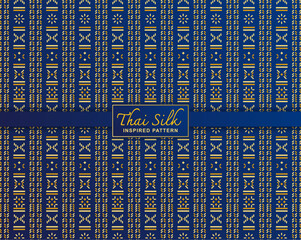Seamless pattern background. Inspired by traditional Northern Thai silk pattern. Colored in Navy Blue and Gold.