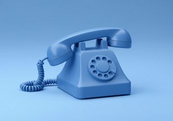 Classic Rotary Telephone on Solid Blue Background