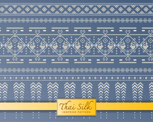 Seamless pattern background. Inspired by traditional Northern Thai silk pattern. Colored in Bluish Grey and Silver.