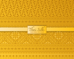 Seamless pattern background. Inspired by traditional Northern Thai silk pattern. Colored in Yellow and Gold