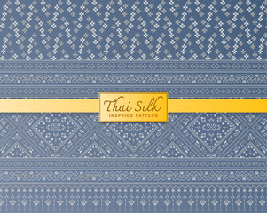 Seamless pattern background. Inspired by traditional Northern Thai silk pattern. Colored in Bluish Grey and Silver.