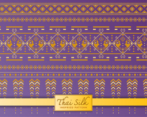 Seamless pattern background. Inspired by traditional Northern Thai silk pattern. Colored in Violet and Gold.