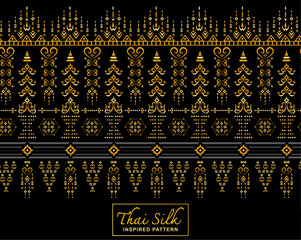 Seamless pattern background. Inspired by traditional Northern Thai silk pattern. Colored in Black and Gold.