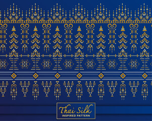 Seamless pattern background. Inspired by traditional Northern Thai silk pattern. Colored in Navy Blue and Gold.