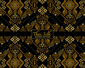 Seamless pattern background. Inspired by traditional Northern Thai silk pattern. Colored in Black and Gold.