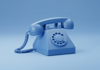 Blue Rotary Phone Still Life on Blue Background
