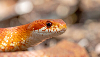 Obraz premium Close up of a dangerous red rattlesnake head with scales in wild nature