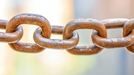 Fototapeta premium Rusty metal chain links create strong connection, symbolizing security and durability in various applications