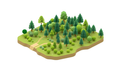 Lush forest landscape nature park 3d illustration vibrant greens aerial view eco-friendly concept