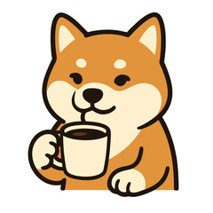 Shiba dog drinking coffee