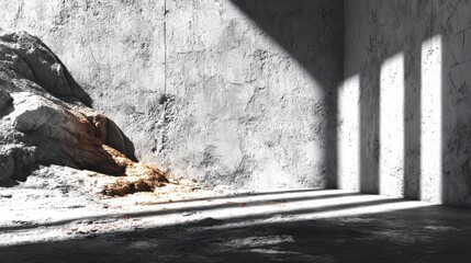Concrete Wall with Shadows of Sunlight and Stone