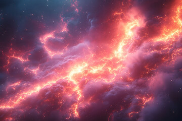 Fototapeta premium Cosmic Explosion of Red and Orange Nebula at Night in Space Astronomy Scene