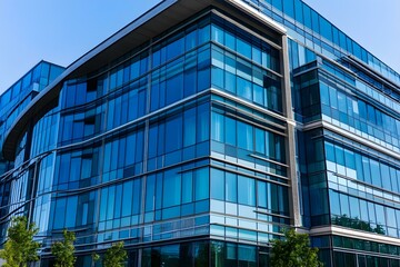 Modern Glass Facade of Urban Office Building with Sleek Architectural Design