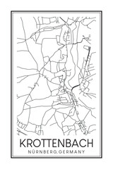 Hand drawn printable downtown road map poster of borough KROTTENBACH of the German city of NUREMBERG on solid white background with city name