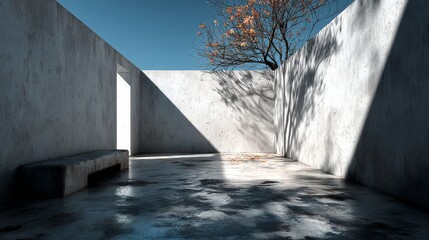 Concrete Wall with Shadows of Sunlight and Stone