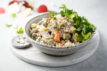 Traditional Russian salad with beef