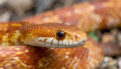 Obraz premium Close up of a dangerous red rattlesnake head with scales in wild nature