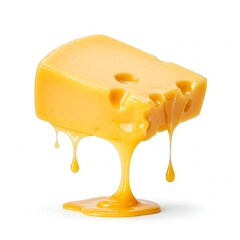 Melting floating cheese isolated on white
