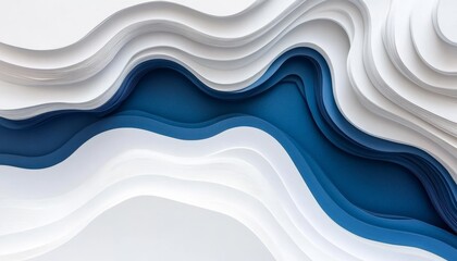 Fototapeta premium Abstract Background, Deep Navy, Crisp White Wave Pattern, Nature Inspired Layered Paper Art Design