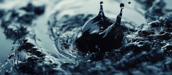 Dark Liquid Crown: Abstract Macro Photography of a Striking Water Droplet Impact