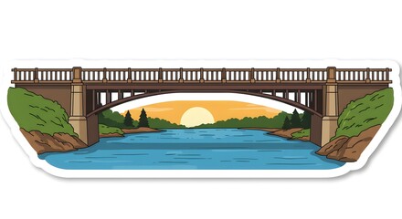 Cartoon Bridge Illustration at Sunset