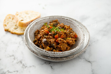Minced beef ragout with eggplant