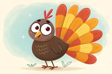 Naklejka premium Whimsical Cartoon Turkey Illustration for Thanksgiving – Colorful, Festive, Family-Friendly Design