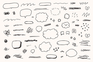 Collection of Hand-Drawn Scribbles Doodles and Speech bubbles