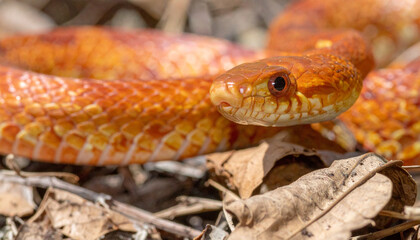 Fototapeta premium Close up of a dangerous red rattlesnake head with scales in wild nature