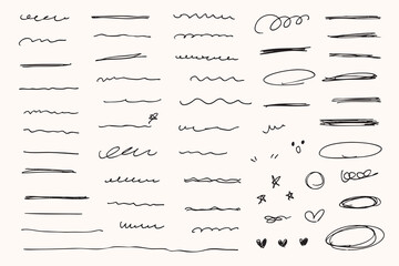 Collection of Hand-Drawn Scribbles Doodles Underlines and Circles