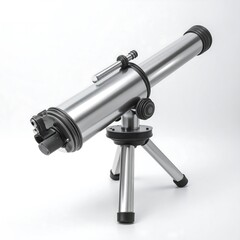 Fototapeta premium Sleek Silver Telescope on Tripod Against White Background