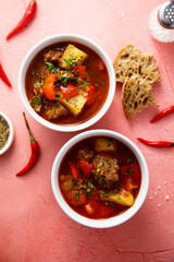Traditional goulash soup with beef