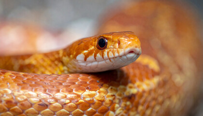 Fototapeta premium Close up of a dangerous red rattlesnake head with scales in wild nature