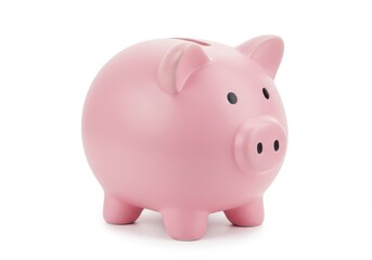 A pink piggy bank stands on a white background, symbolizing savings and financial planning